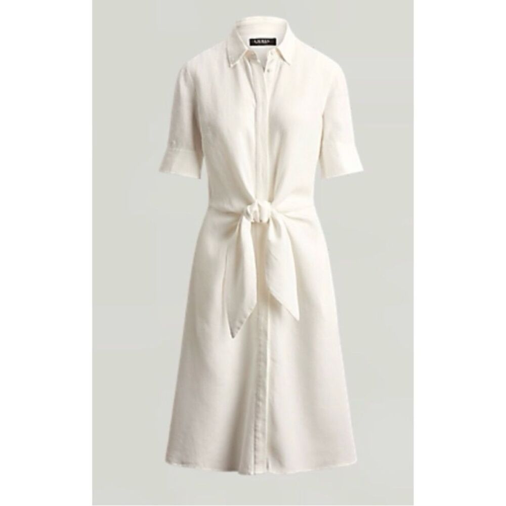 LAUREN Ralph Lauren Women's Linen Shirtdress in  White Size 0~ Pristine - Picture 4 of 9